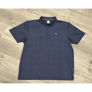 Callaway Opti Dry Polo Shirt Mens XXL Golf Blue Geometric Print All Over NWOT